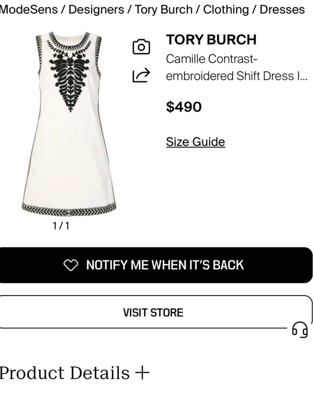 NWT Tory Burch Camille Contrast-Embroidered Ivory Shift Dress